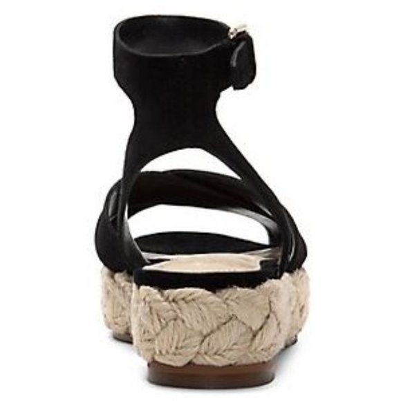 NEW Vince Camuto Delindan Black Suede Wedge Ankle Strap Sandal Black  9 and 10 - Picture 3 of 5